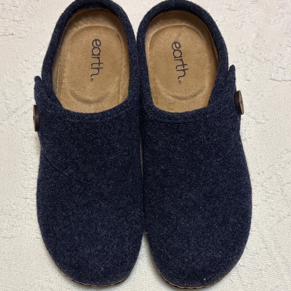 Earth Navy Wool Slip-On Clogs with Side Button
